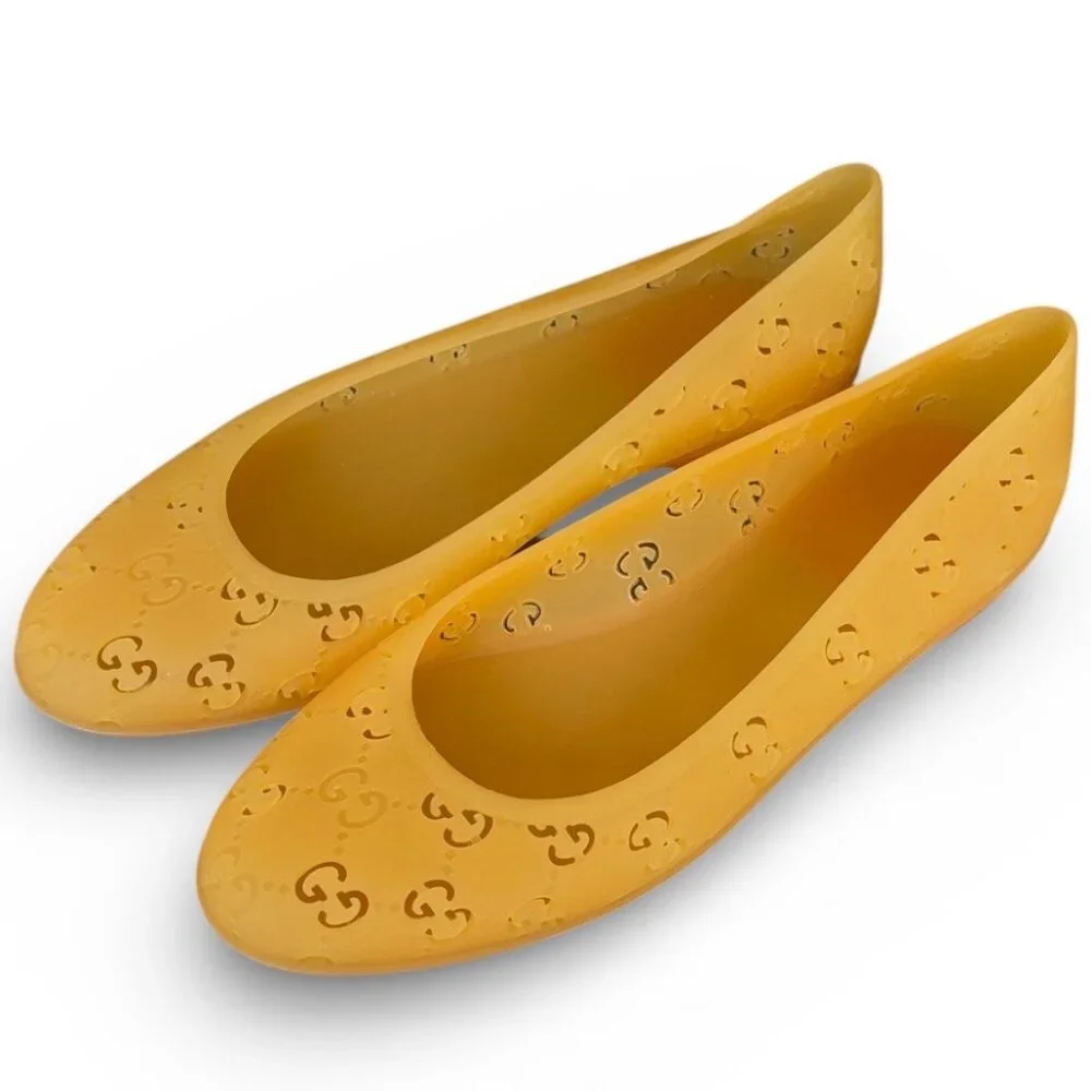 Authentic Gucci Yellow GG Rubber Jelly Ballet Flats EU 40 (US 9.5-10) NIB - Picture 2 of 15